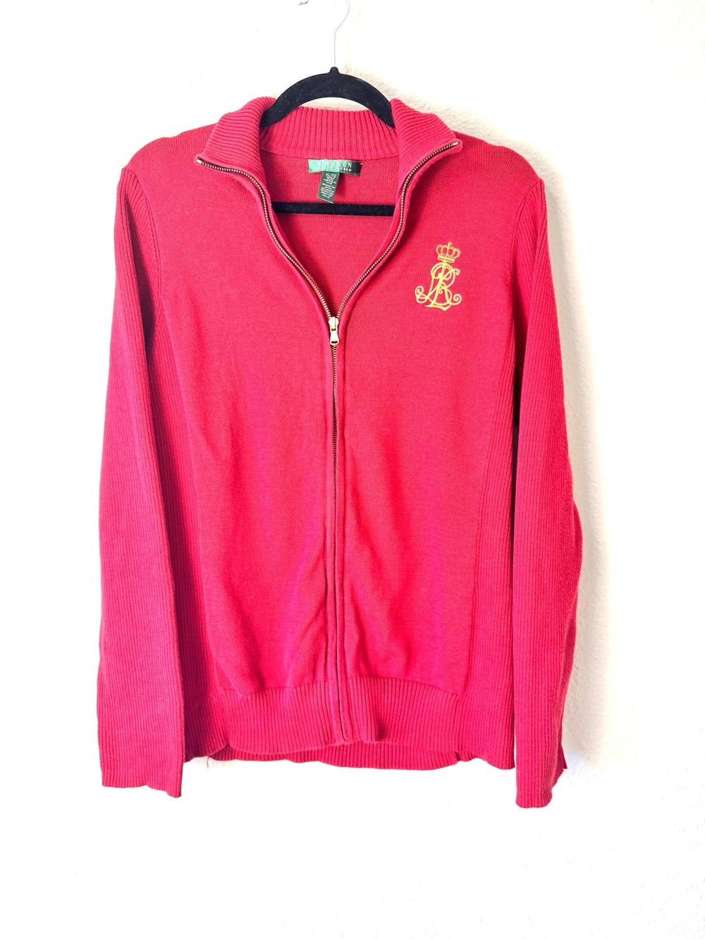 Lauren Ralph Lauren Red Monogrammed Zip Up Sweater Size XL